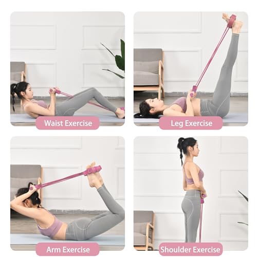 Multi-Function Tension Rope Band & Pedal Puller Resistance Band, 6-Tube Elastic Yoga Pedal Puller Resistance Band, for Abdomen/Waist/Arm/Leg Stretching Slimming Training - color: Pink-8 tube