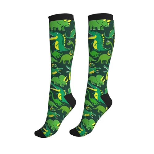 Compression Socks Knee High Circulation Support Socks For Women Men Athletic Running Work Hiking Cycling Travel - color: Dinosaur