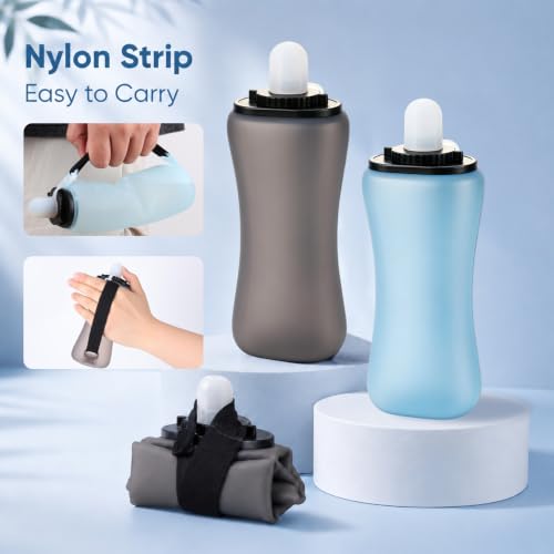 Handheld Running Water Bottle 350ml, Collapsible Silicone Water Bottle with Strap, Leak-Proof, for Running, Hiking, Cycling, Travel (Black) - color: Black