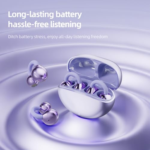 Open Ear Earbuds Clip On Headphones Wireless Earbuds for Workout(Purple) - color: Purple