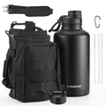 KXIAOCHEN Insulated Water Bottle with Strap, 48-Hour Cold, 2 Lids - color: Black-B, size: 64 Ounces