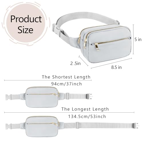 Fashion Fanny Bag-Waist Pack With Adjustable Belt Bag-Unisex Crossbody Pack For Travel Running Hiking-Light Grey - color: 3-Zipper Light Grey