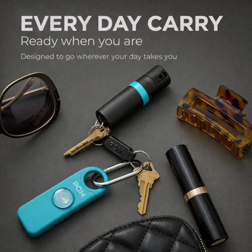 POM Pepper Spray & Personal Alarm Safety Kit – OC Self Defense Keychain Spray & Loud Emergency Alarm for Campus Safety, Women & Students - color: Black X Aqua, style: Keychain Model