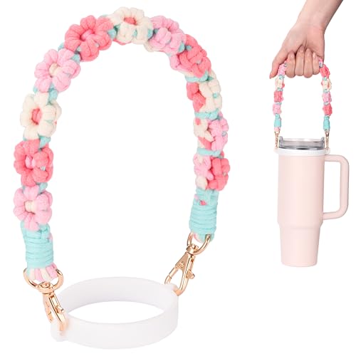 Water Bottle Handle Strap Compatible with Owala & Stanley Cups - color: Flower Multicolor