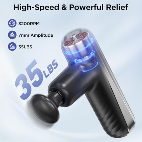 Mini Massage Gun, Powerful Handheld Muscle Massager for Muscle Relaxation, Deep Tissue Percussion Small Massage Gun Travel Massager with 4 Massage Heads Silent Brushless Motor, Black - color: Black