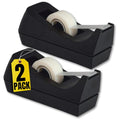 1InTheOffice Desk Tape Dispenser, Black Non-Skid Base Desktop Tape Dispenser Weighted (2 Pack)