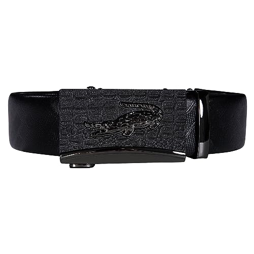 Dubulle Ratchet Belt for Men Leather Adjustable Designer Fashion Buckle - color: Night/Black, size: Adjustable Fit 35" to 45" Waist