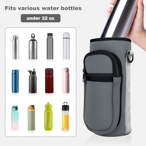 Crossbody Water Bottle Holder with Strap, Phone Pocket(Gray, 32, Ounces) - color: Gray