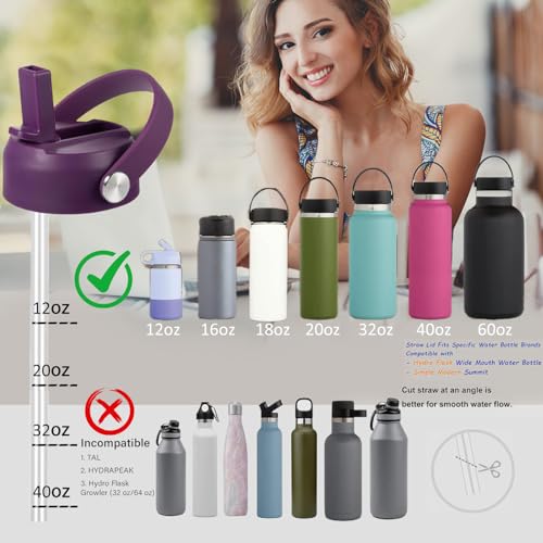 RRegeny Straw Lid for Hydro Flask Wide Mouth 32 40 oz, Lids with Flexible Handle compatible with HydroFlask, Replacement Sports Flex Cap Wide Mouth Top - color: Aubergine