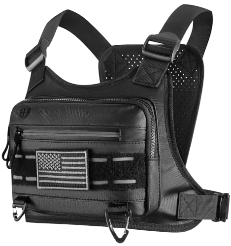Chest Bag For Men and Women Water Resistant Running Vest Tactical Chest Bag Pack for Sports Outdoor (Black)