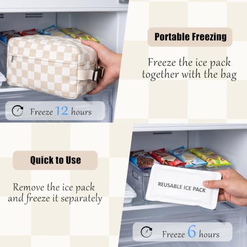 Leakproof Freezable Snack Bag Reusable Cooler Insulated Lunch Box - color: Beige Checkerboard