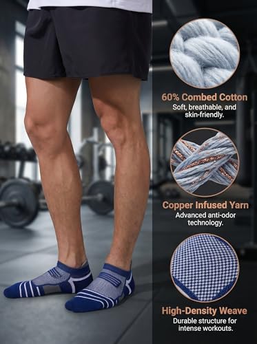 Kodal Copper-Infused Ankle Compression Running Socks Cushioned Perfect Fit - color: Purple/Yellow-5 Pairs, size: Medium-10