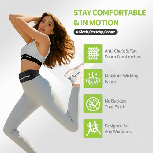 Slim Running Belt Fanny Pack for Men Women, Running Phone Holder, Waist Pack Runners Bag Money Belt with 3 Separate Pouch to Store Your Phone Key Money Safe, Waist Bag-Black - color: Black