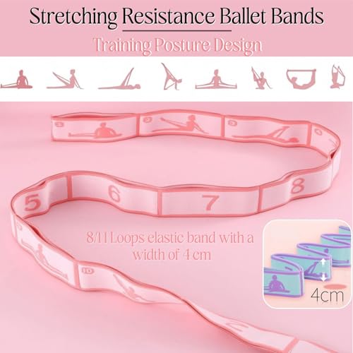 Multi-Loop Stretch Band - Yoga, Pilates, Ballet, and Physical Therapy Stretching Strap for Flexibility, Leg Stretching, and Exercise - Durable Stretching Equipment - color: Pink+Blue (8 Loops)