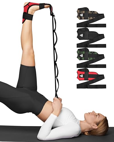 RDX Yoga Stretching Strap, Ankle Ligament Stretcher Belt with Loops Ligament Stretch Band, Fitness Leg Stretcher for Plantar Fasciitis, Foot Stretch Assist for Hamstring, Flexibility Exercise - color: Red