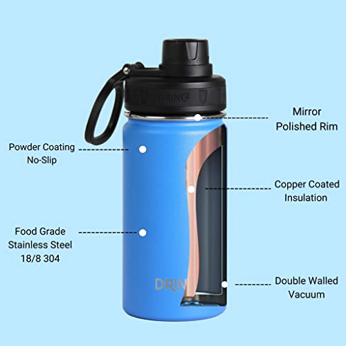 Drinco Stainless Steel Water Bottle Spout Lid Vacuum Insulated Double Wall Water Bottle Wide Mouth Leak Proof Keep Cold Sport Camping Hiking (14oz Royal Blue) - color: 14oz Royal Blue