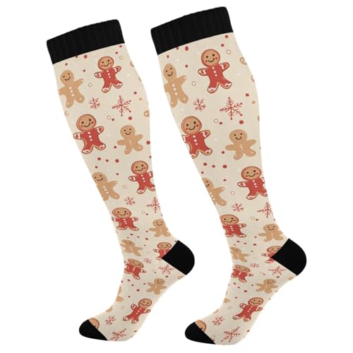 Snowflake Red Christmas Compression Sock for Women Men Funny Support Knee High Socks Running,Nurses,Travel - color: Christmas Gingerbread