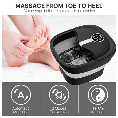 Collapsible Foot Spa Electric Rotary Massage with Heat, Bubble, Remote - color: Black