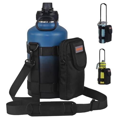 Detachable Water Bottle Holder with Strap & Tactical Pouch, MOLLE Bottle Carrier Sling, Manual Strap Adjustment for Perfect Fit of Most 18-64 oz Bottles, Black - color: Black