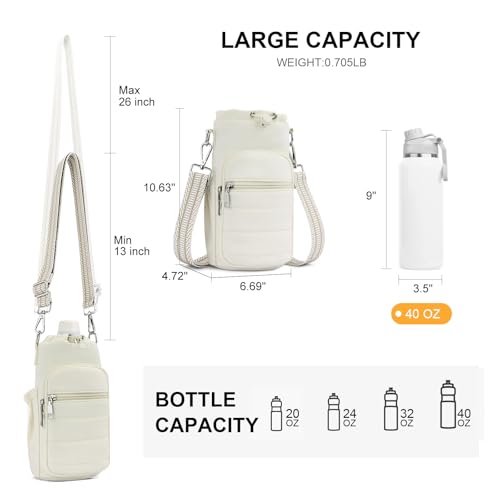 Water Bottle Bag 40 oz Crossbody Holder for Walking Hiking Insulated Carrier Purse with Adjustable Strap - color: Beige