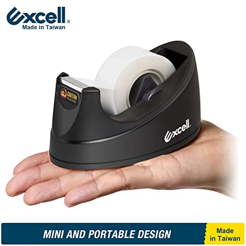 Excell 115BK Mini Desktop Tape Dispenser, Lightweight, 3/4" Wide, 1" Core