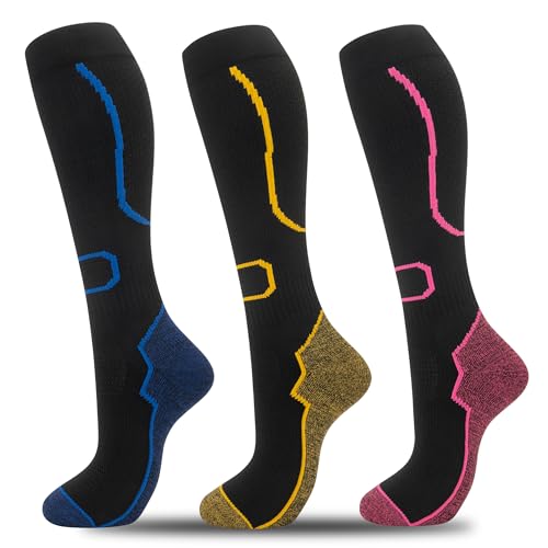 fenglaoda 3 Pairs Compression Socks for Women & Men Knee High Nurse Pregnant Cute Medical Running Travel Athletic - color: 00-3pairs-13, size: Small-Medium