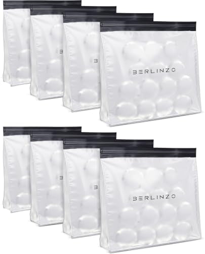 BERLINZO Large Reusable Ice Storage Bag - Freezer Safe Leak Proof Silicone and Plastic-Free Lunch Bag for Ice and Food Storage - BPA-Free 8 XL Size - size: XL-8 Pack
