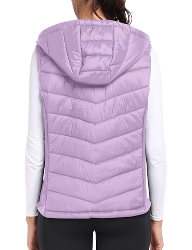 MoFiz Womens Puffer Vest Hooded Lightweight Sleeveless Down Jacket - color: Purple, size: X-Large