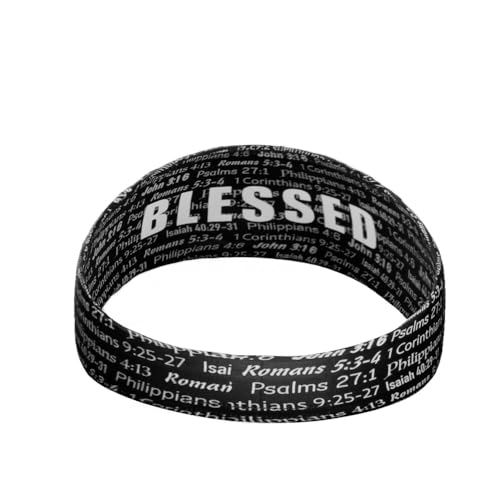 40+ Designs! Unisex Headband/Sweatband. Best for Sports, Fitness, Working Out, Yoga. Tapered Design - color: Black BLESSED
