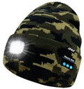 ATNKE LED Lighted Bluetooth Beanie Hat,USB Rechargeable 4 LED Wireless Music Running Headlamp Cap Gift for Men and Women - color: #Camouflage Green