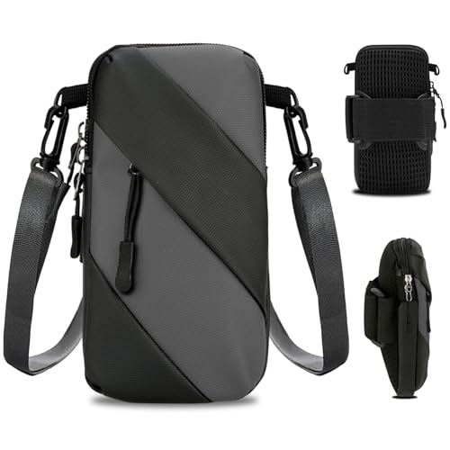 Armband Cell Phone Holder for Running,Crossbody Shoulder Holsters Bag with Arm Band for Women Men Kids,iPhone 15 14 13 12 11 Pro Max Xs Xr 8 7 6S 6 Plus SE Mini Galaxy Workout Walking Gym Arm Bags - color: Gray