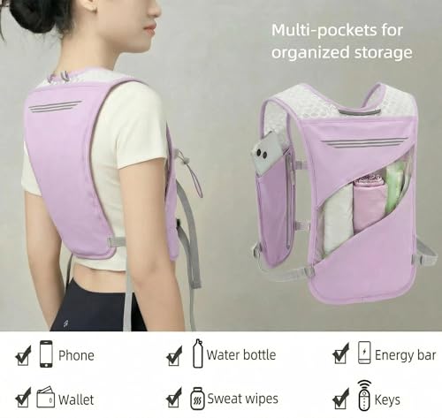 Running Vest for Women Men Hydration Backpack with 500ml Soft Flask Lightweight Water Pack - color: Lilac Vest Only