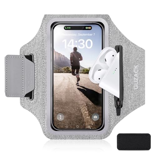 GUZACK Running Armband with Key Pockets & Card Slot, Up to 6.9", Medium - color: Gray, size: M