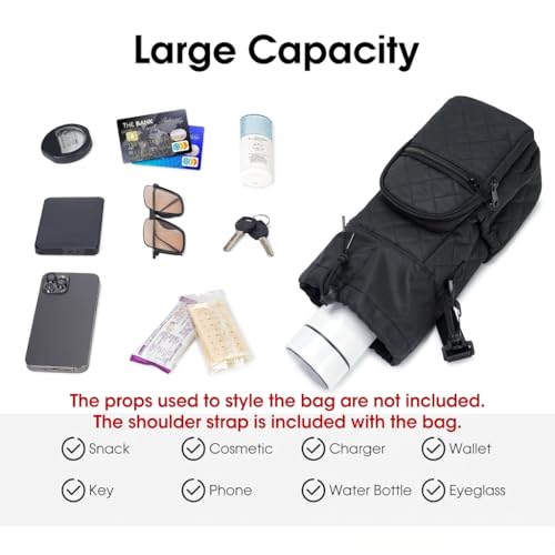 sportsnew 40oz Insulated Crossbody Water Bottle Sling Bag w/Phone Pocket - color: Quilt Black