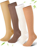Bamboo Viscose Compression Socks|4Pairs 15-20mmHg Knee High Socks - color: Brown, size: Small-Medium