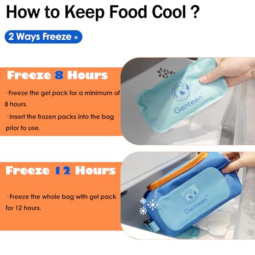 Genteen Small Cooler Bag with Ice Packs,Snack Bags for Kids,Insulated Leakproof Reusable Small Lunch Bag, BPA free Thermal Cooler Bag for School, Travel, Work and Daily Use,Blue - color: Blue