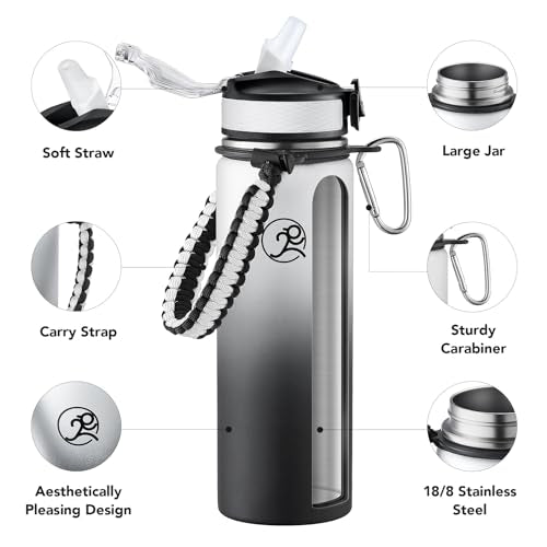 GOSWAG 24oz Insulated Stainless Steel Travel Water Bottle, 2 Lids - color: Gray-Black Ombré