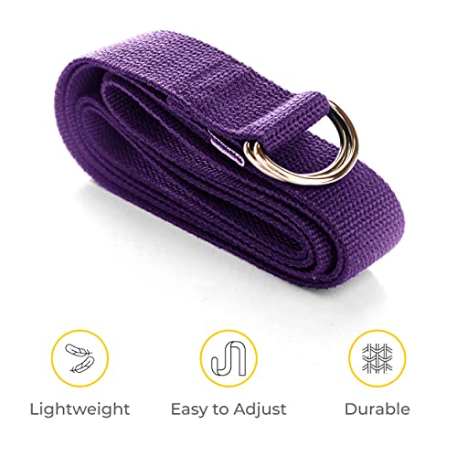 Bulk Yoga Straps, 10 Pack, 6ft, D-Ring Buckle - color: Purple