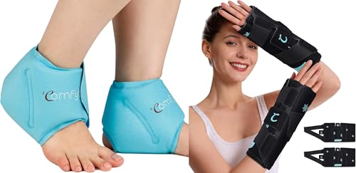 Comfytemp Ankle Ice Pack Wrap and Wrist Ice Pack Wrap Carpal Tunnel Wrist Brace, Hand Thumb Ice Packs Brace, Gel Packs for Injuries Reusable, Hot Cold Compress