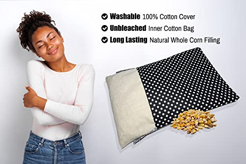 Microwavable Corn Filled Heating Pad and Cold Pack/Washable 100% Cotton Cover (Polka Dot - Black, 7.5in W x 11in L) - size: 7.5in W x 11in L, style: Polka Dot - Black
