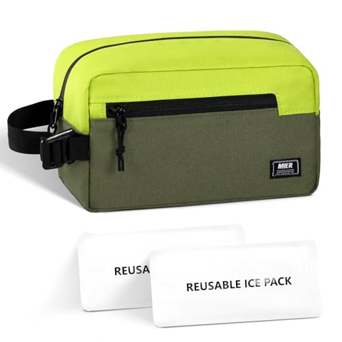 MIER Small Freezable Snack Bags Frozen Mini Cooler with 2 Gel Packs, Olive - color: Green/Olive
