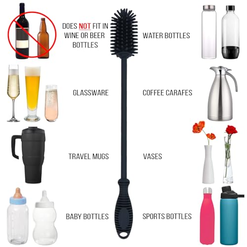 Kitchiny Silicone Bottle Brush 12.5 inch with 2 Straw Cleaners – Grey - color: Gray
