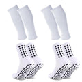 Barrlves 2 Set Grip Soccer Socks and Shin Guard Sleeves Non Slip Soccer Sleeve Socks for Men Women - color: White