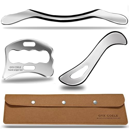 Muscle Scraper Tool Set, 304Stainless Steel IASTM Kit, Scraping Massage Tools for Physical Therapy, 3 Piece for Fascia Release - style: GYX COELE-3 set A