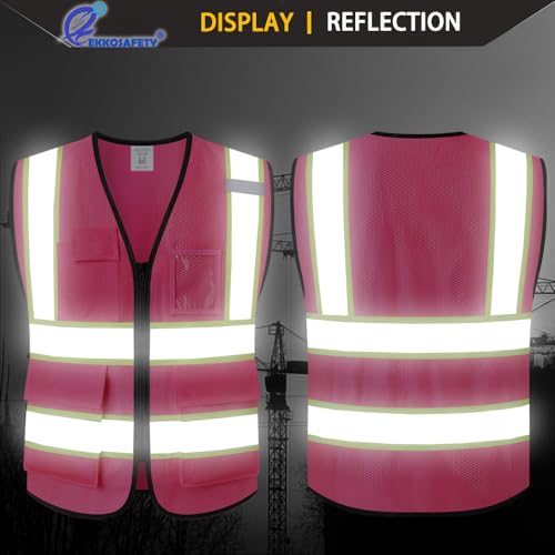 Hi Vis Reflective Safety Vest for Men Women,EK175,Hot Pink,M - color: Pink, size: Medium