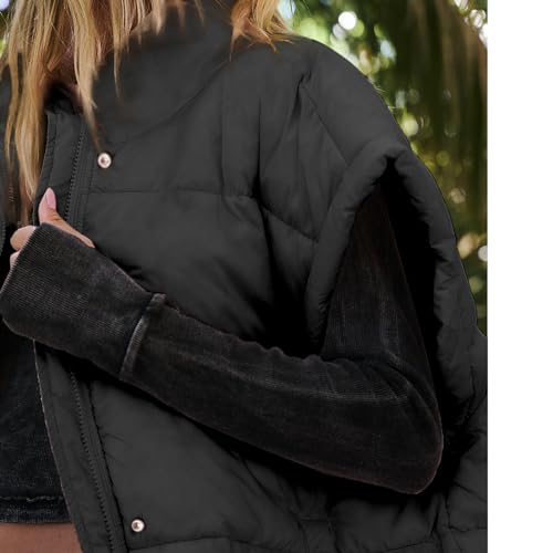 Songling Womens Oversized Puffer Vest Stand Collar Full Zip Sleeveless Bubble Puffer Vest Quilted Padded Warm Coat Outwear - color: Black, size: Small