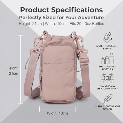 Water Bottle Holder with Strap, Crossbody Sling Bag for Walking Hiking - color: Pink