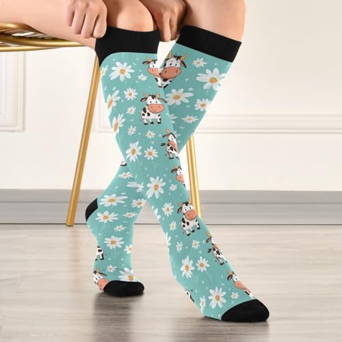 Wusikd Heartbeat Symbol Compression Socks for Women and Men Circulation Black Long Socks for Athletic Running 1 - color: Cow