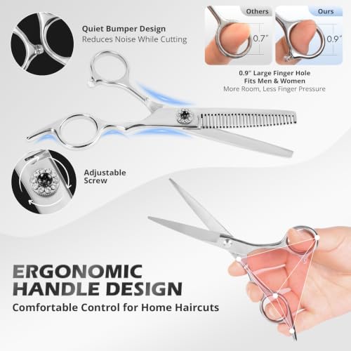 21Pcs 440C Hair Cutting Scissors Kit, Hair Scissors & Thinning Scissors Set - color: Silver