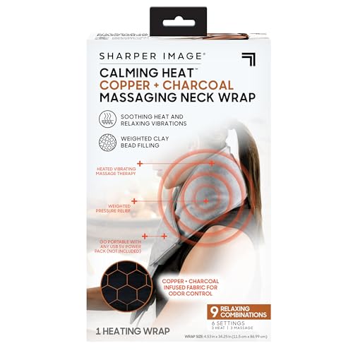 Calming Heat Neck Wrap by Sharper Image Copper & Charcoal Infused Personal Electric Neck Heating Pad with Vibrations, 3 Heat & 3 Vibration Settings- 9 Relaxing Combinations - size: Neck Wrap - 9 Combinations
